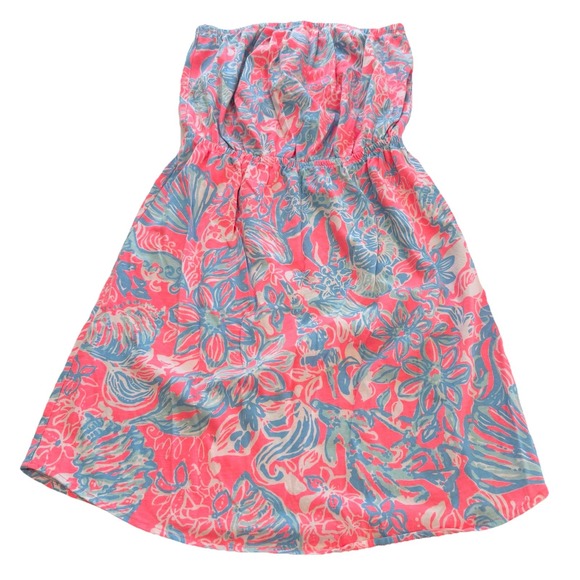 Lilly Pulitzer Windsor Summer Siren‎ Pink Sun Ray Seashell Strapless Dress SMALL - Picture 2 of 8